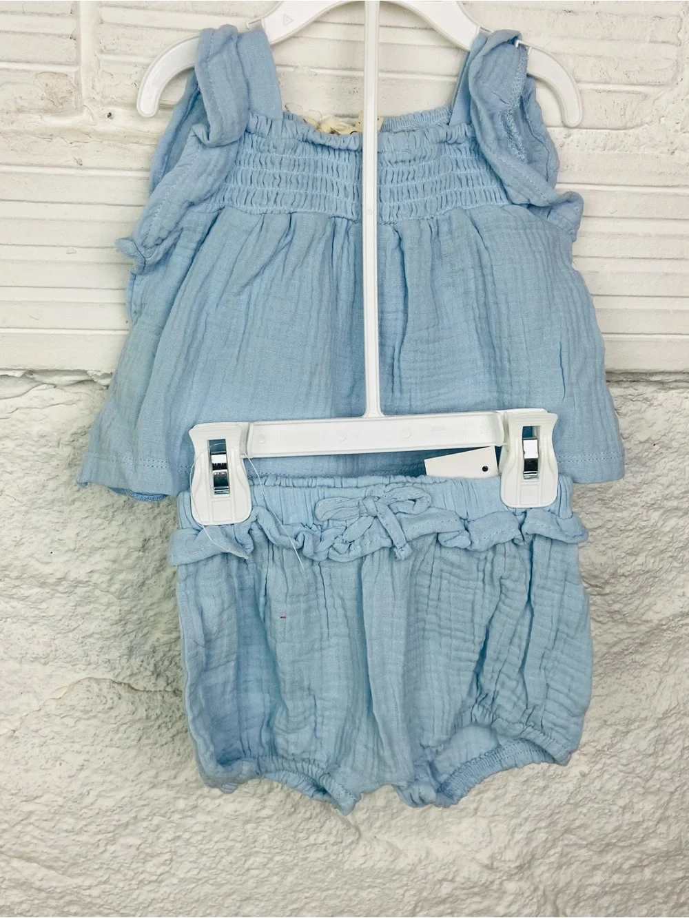NWT Jessica Simpson Light Blue Cotton Gauze top & Bottoms Set with Matching Hat
